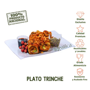 Plato Trinche para Comida o Postres Rectangular Re-utilizable Plastico Catering  - ( 10 Pzas / 50 Pzas )