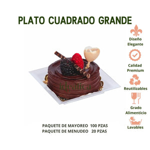 Plato para Canapes o Postres Cuadrado Grande Re-utilizable Candy Bar Catering IA