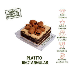 Plato para Canapes o Postres Rectangular Re-utilizable Plastico Catering  -  ( 10 Pzas / 100 Pzas )