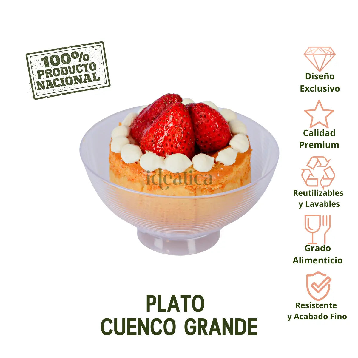 Plato para Postres Cuenco Grande Re-utilizable Candy Bar Catering 8 Oz IA