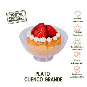 Plato para Postres Comida o Botana Cuenco Grande Re-utilizable Plastico Catering  - 8 Oz / 237 ml ( 10 Pzas / 50 Pzas )