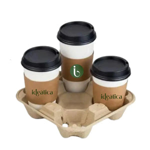 Portavasos Para Bebidas o Café de Cartón Compostable Biodegradable con 4 Cavidades- ( 20 Pzas / 100 Pzas ) IN