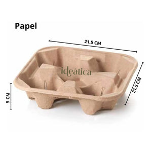Portavasos Para Bebidas o Café de Cartón Compostable Biodegradable con 4 Cavidades- ( 20 Pzas / 100 Pzas ) IN