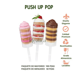 Push Up Pop con Tapa para Postres Re-utilizable Candy Bar Catering 3 Oz IA