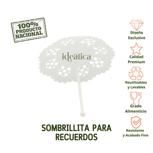 Sombrillita Blanca para Recuerdos Regalo y Decoracion Plastico 50 pzas
