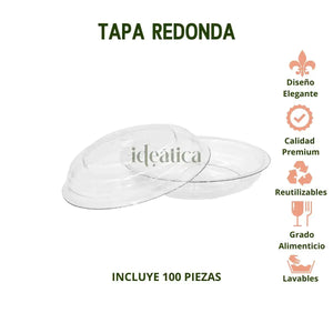 Tapa Flexible para Vasito para Postres Clasico Plastico Catering 100 pzas (Los vasitos se venden por separado) IA