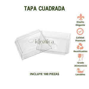 Tapa Flexible para Vasito para Postres Cubo Plastico Catering 100 pzas (Los vasitos se venden por separado) IA