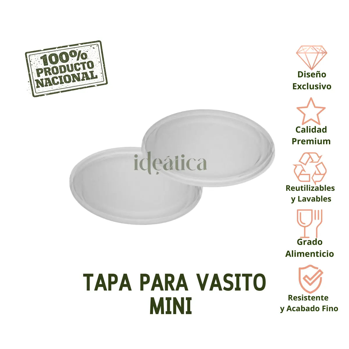 Tapa para Vasito Mini para Postres Candy Bar Catering 120 pzas (Los vasitos se venden por separado) IA