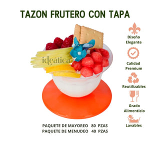 Tazon Frutero con Base-Tapa Naranja Re-utilizable Candy Bar Catering 12.5 Oz IA