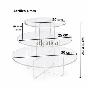 Torre Display 3 Niveles para Cupcakes y Catering Armable Acrilico IA
