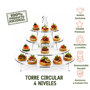 Torre Display Circular 4 Niveles para Cupcakes y Catering Armable Acrilico