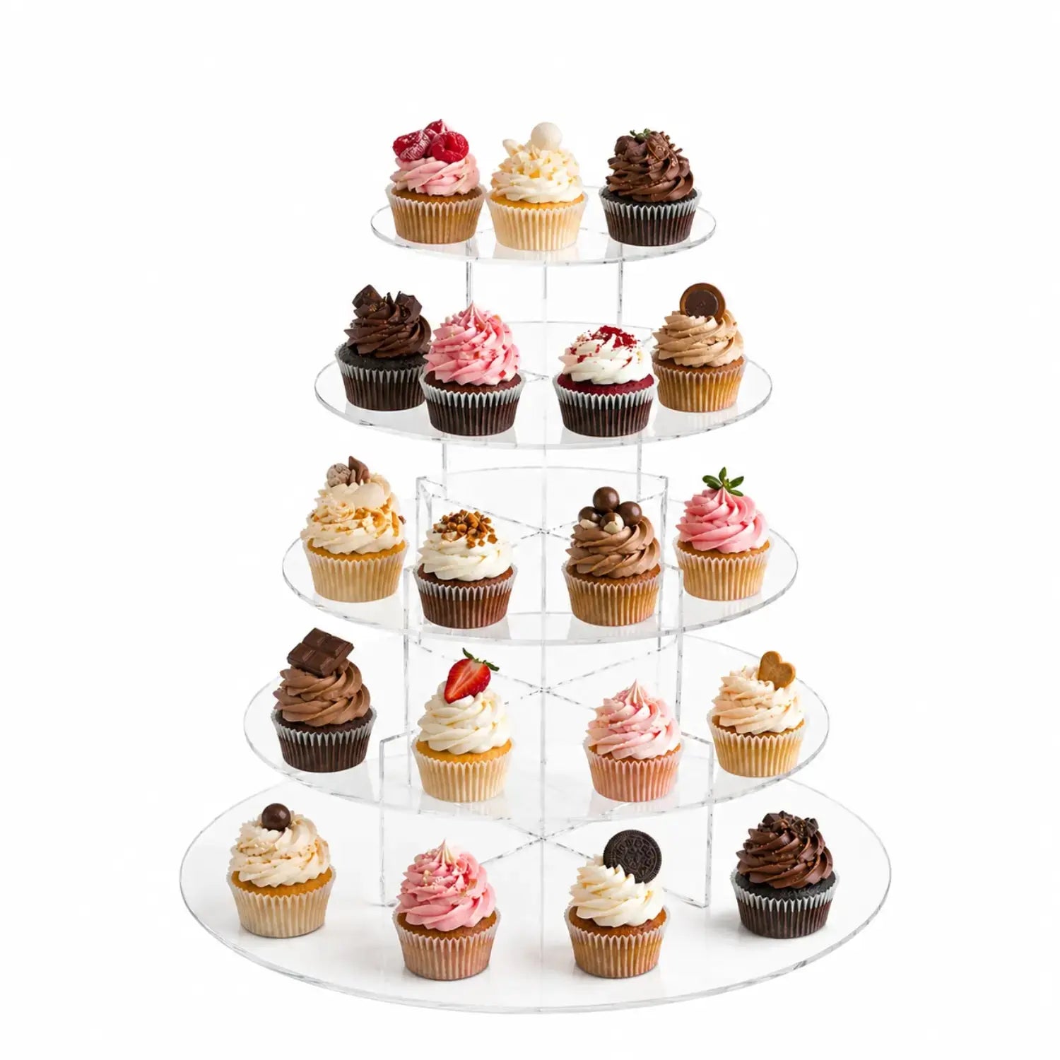 Torre Display Circular 5 Niveles para Cupcakes y Catering Armable Acrilico IA