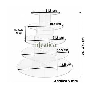 Torre Grande Circular 5 Niveles para Cupcakes Postres y Catering Acrilico