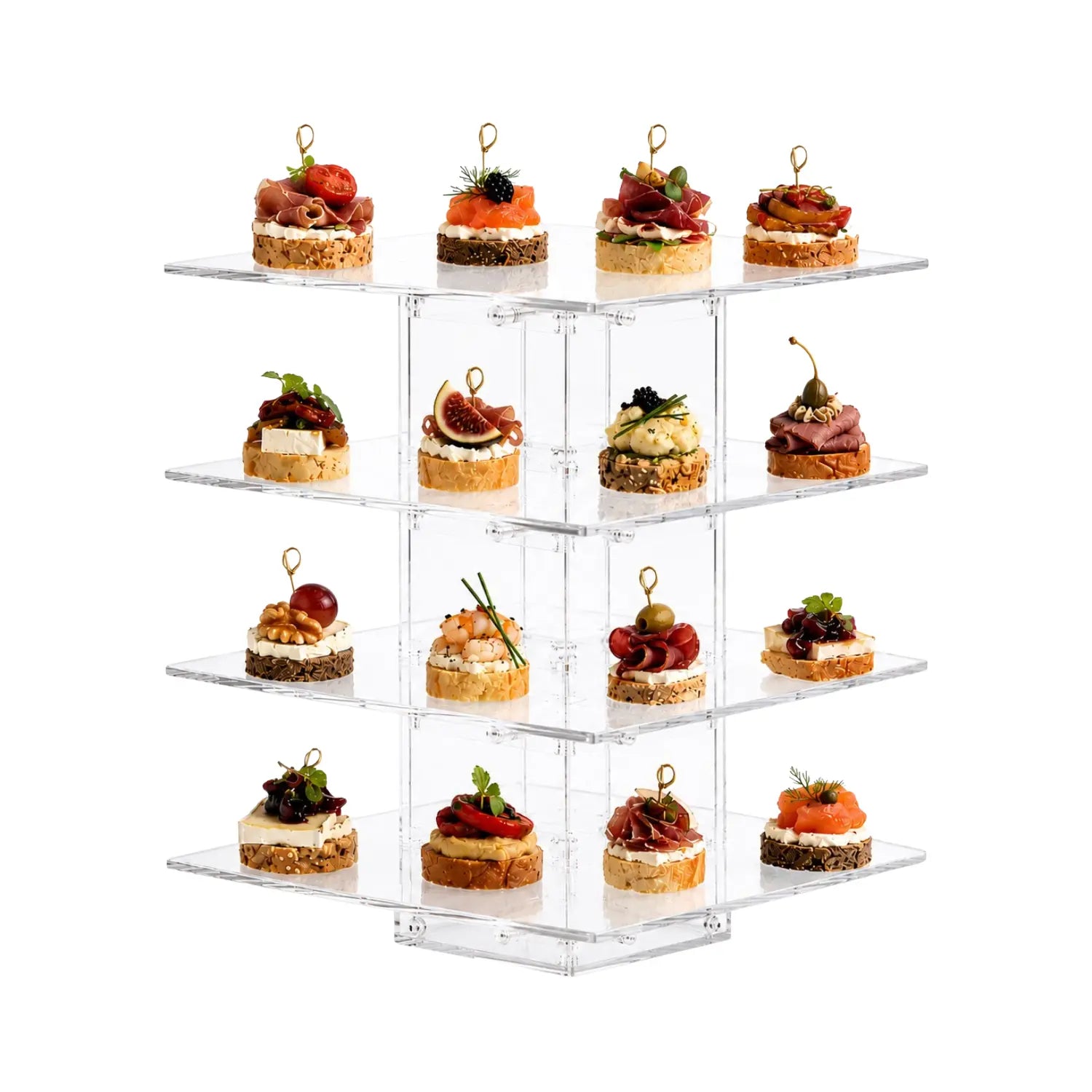 Torre Grande Cuadrangular 4 Niveles para Cupcakes Postres y Catering Acrilico