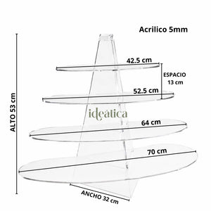 Torre o Base Grande Barco Vela para Cupcakes o Postres de Acrilico Catering 4 Niveles