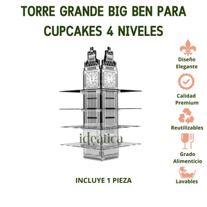 Torre o Base Grande Big Ben para Cupcakes o Postres de Acrilico Candy Bar Catering 4 Niveles IA