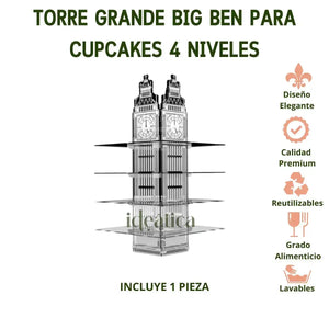 Torre o Base Grande Big Ben para Cupcakes o Postres de Acrilico Catering 4 Niveles IA