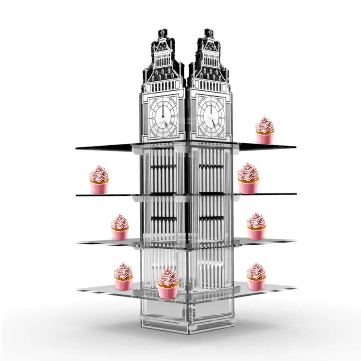 Torre o Base Grande Big Ben para Cupcakes o Postres de Acrilico Catering 4 Niveles IA