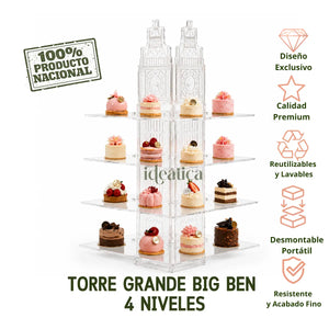 Torre o Base Grande Big Ben para Cupcakes o Postres de Acrilico Catering 4 Niveles