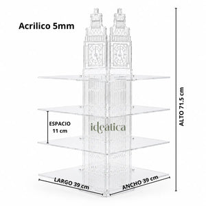 Torre o Base Grande Big Ben para Cupcakes o Postres de Acrilico Catering 4 Niveles
