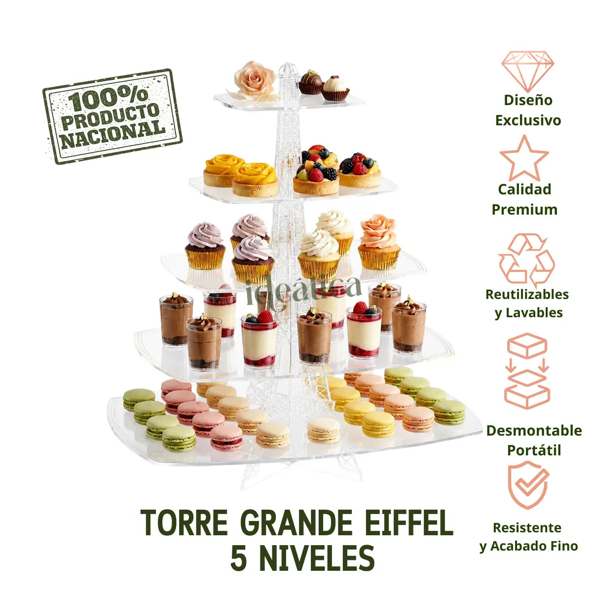 Torre Eiffel Grande 5 Niveles para cupcakes postres y Catering Acrilico