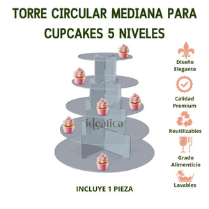 Torre o Base Mediana para Cupcakes y Postres de Acrilico Candy Bar Catering 5 Niveles IA