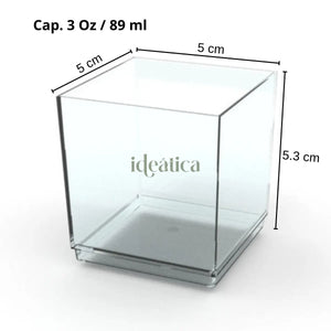 Vasito Cubo para Postres Re-utilizable Plastico Catering - 3 Oz / 89 ml ( 10 Pzas / 100 Pzas ) IA