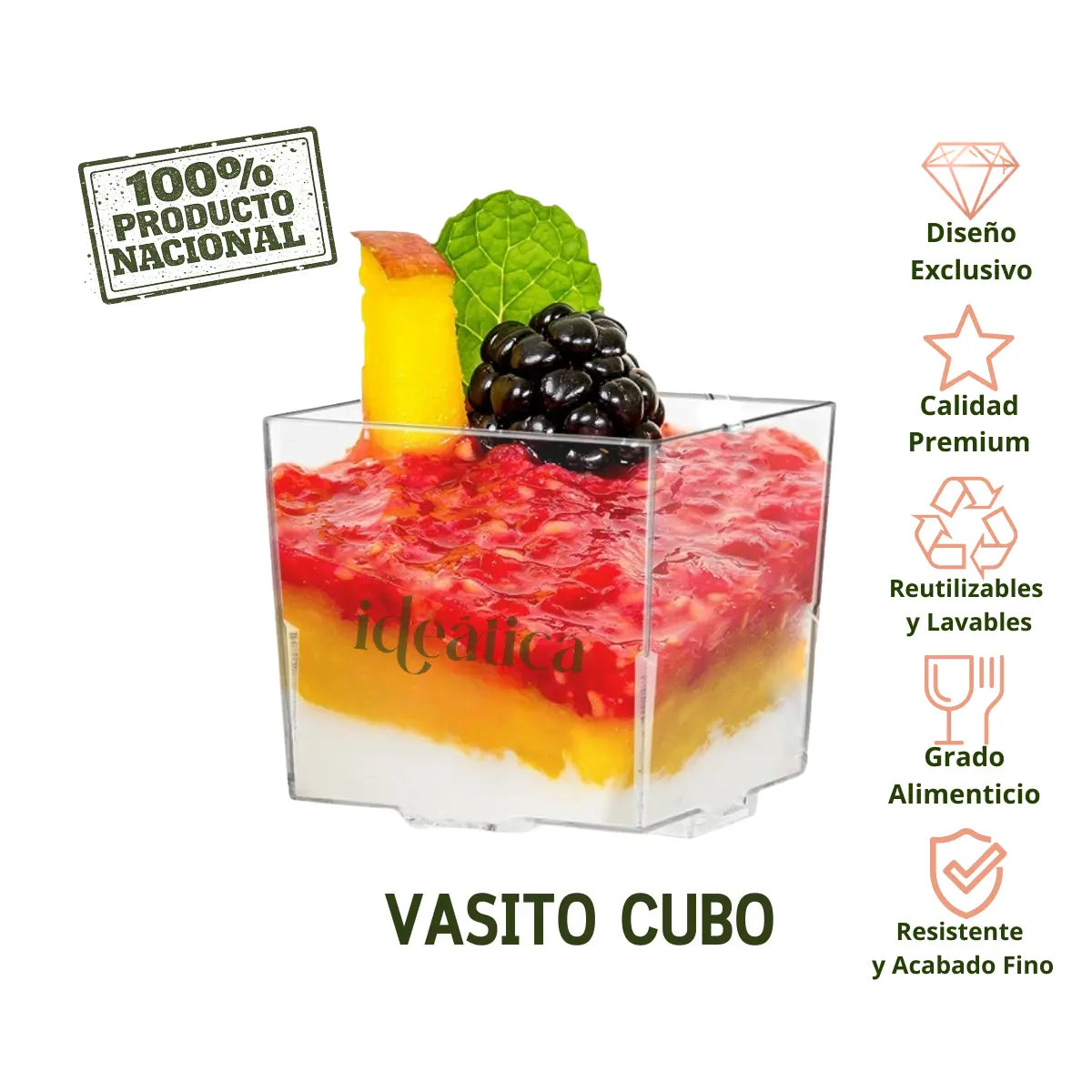 Vasito Cubo para Postres Re-utilizable Candy Bar Catering 3 Oz 100 pzas IA