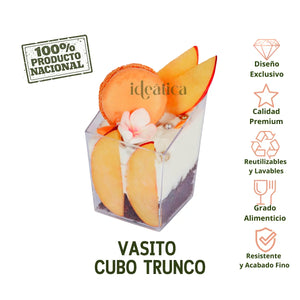 Vasito Cubo para Postres Trunco Re-utilizable Plastico Catering - 3.5 Oz / 104 ml ( 20 Pzas / 100 Pzas )