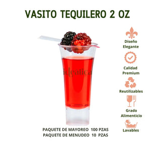 Vasito Tequilero o Caballito para Postres Re-utilizable Candy Bar Catering 2 Oz PLASTHO