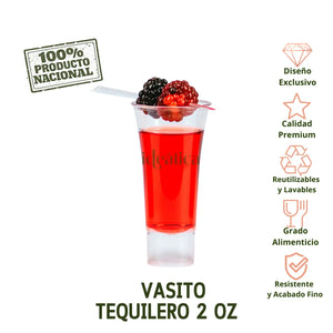 Vasito Tequilero o Caballito para Postres Re-utilizable Plastico Catering  - 2 Oz / 59 ml ( 10 Pzas / 100 Pzas )