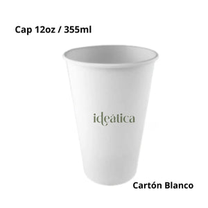 Vaso Biodegradable Compostable Para Bebidas o Café de Cartón Blanco Catering 12 Oz / 355 ml - ( 50 Pzas / 200 Pzas ) IN