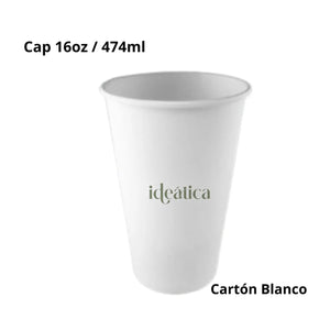 Vaso Biodegradable Compostable Para Bebidas o Café de Cartón Blanco Catering 16 Oz / 474 ml - ( 50 Pzas / 200 Pzas ) IN