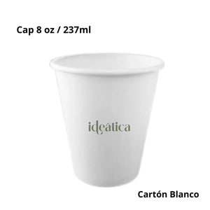 Vaso Biodegradable Compostable Para Bebidas o Café de Cartón Blanco Catering 8 Oz / 237 ml - ( 50 Pzas / 200 Pzas ) IN
