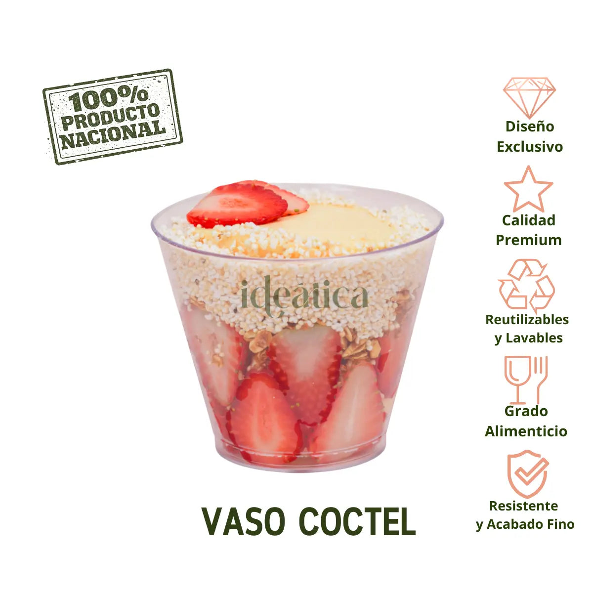 Vaso Coctel para Bebidas Re-utilizable Eventos y Catering 8 Oz PLASTHO