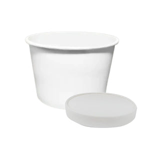 Vaso Contenedor con Tapa Biodegradable Compostable para Sopa, Helado, Alimentos o Comida Papel Encerado 16 Oz / 474 ml - ( 20 Pzas / 100 Pzas ) IN