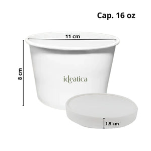 Vaso Contenedor con Tapa Biodegradable Compostable para Sopa, Helado, Alimentos o Comida Papel Encerado 16 Oz / 474 ml - ( 20 Pzas / 100 Pzas ) IN
