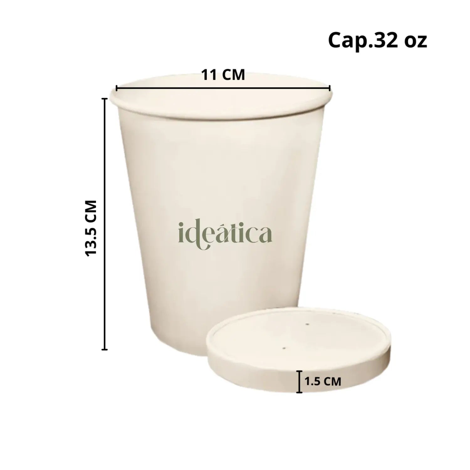 Vaso Contenedor con Tapa para Sopa, Helado, Alimentos o Comida Papel Encerado IN