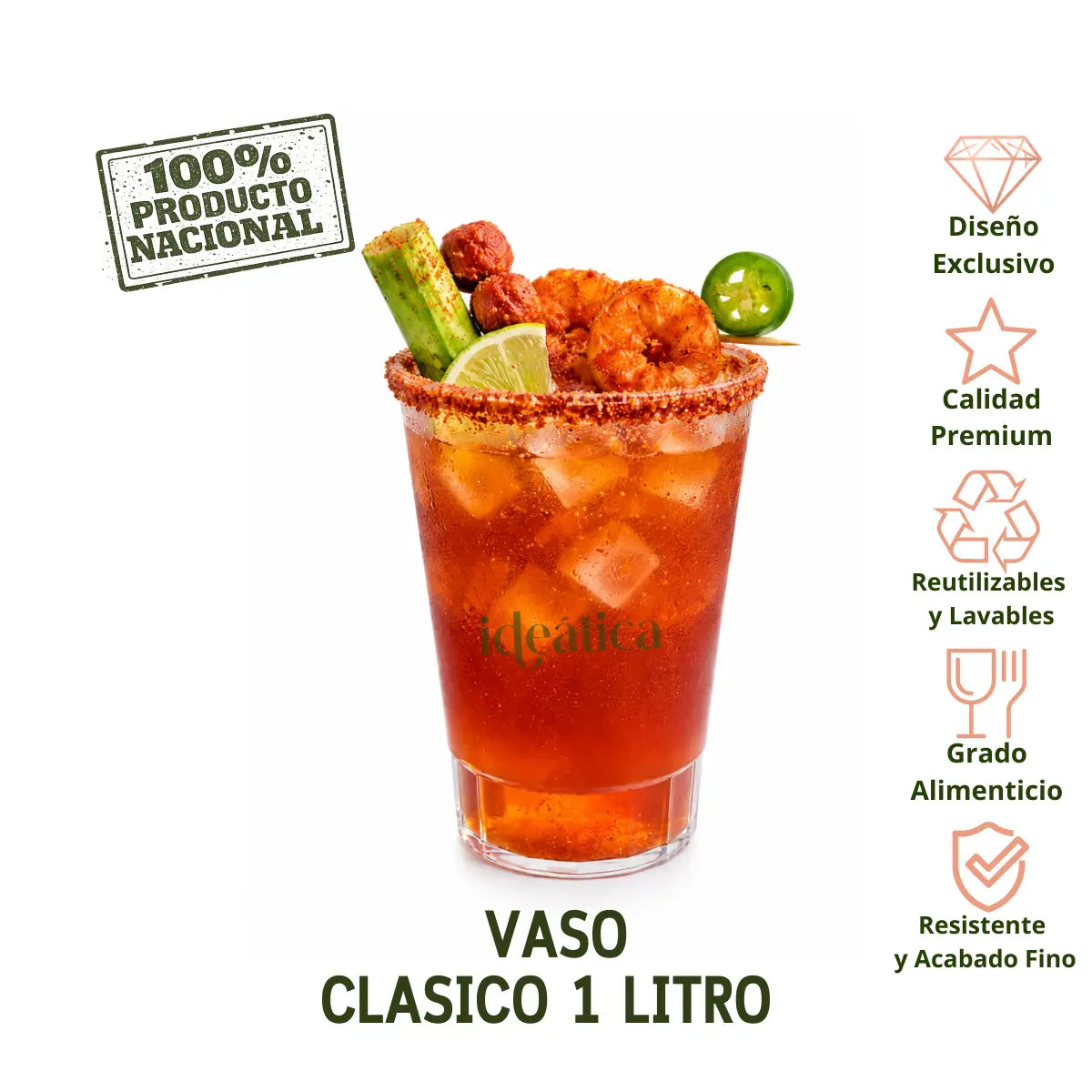 Vaso Grande Clasico 1 LT para Bebidas y Catering - 10 Pzas y 100 Pzas