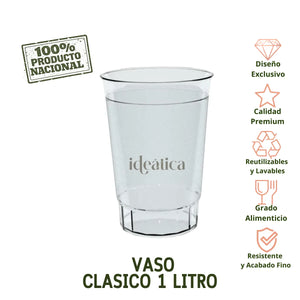 Vaso Grande Clasico para Bebidas Re-utilizable Eventos Plastico Catering 1 LT ( 10 Pzas / 100 Pzas )
