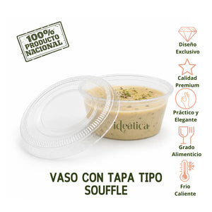 Vaso con Tapa tipo Souffle Para Aderezos o Salsas Transparente 2 oz / 59 ml - 200 pzas
