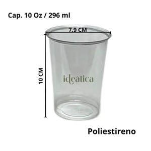 Vaso para Bebidas, Postres y Frappes de Plastico Transparente 10 Oz / 296 ml ( 25 pzas / 100 pzas ) IN