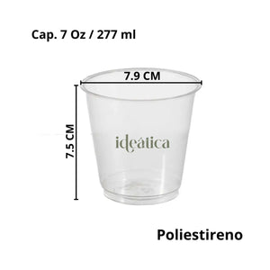 Vaso para Bebidas, Postres y Frappes de Plastico Transparente Catering 7 Oz / 207 ml ( 25 pzas/ 100 pzas ) IN