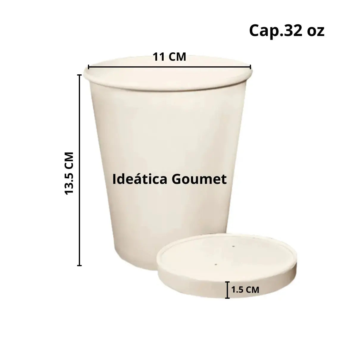 Vaso Contenedor con Tapa para Sopa, Helado, Alimentos o Comida Papel Encerado IN