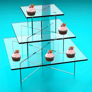 Base para Cupcakes y Postres Cuadrangular de Acrílico Candy Bar Catering 3 Niveles IA