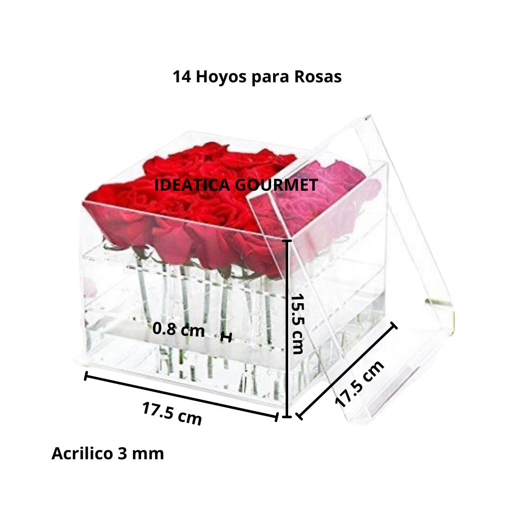 Caja Para Rosas Acrilico Para Regalo, Recuerdo y Decoracion 14 Rosas 1 pza IA