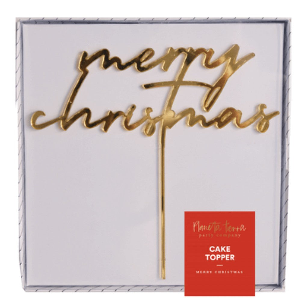 Cake Topper Acrílico Dorado de Merry Christmas para Decoración de Pasteles 1 pza Ideática Gourmet
