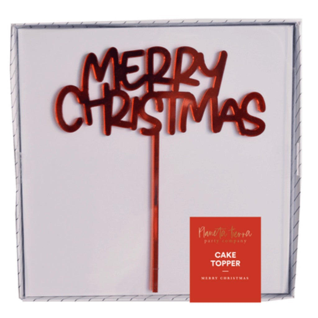 Cake Topper Acrílico Rojo de Merry Christmas para Decoración de Pasteles 1 pza Ideática Gourmet