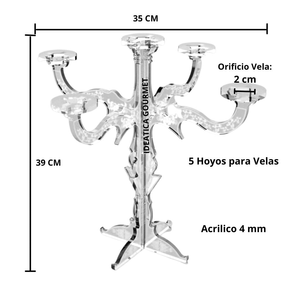 Candelabro para Velas de Acrilico Candy Bar Catering 5 Hoyos IA