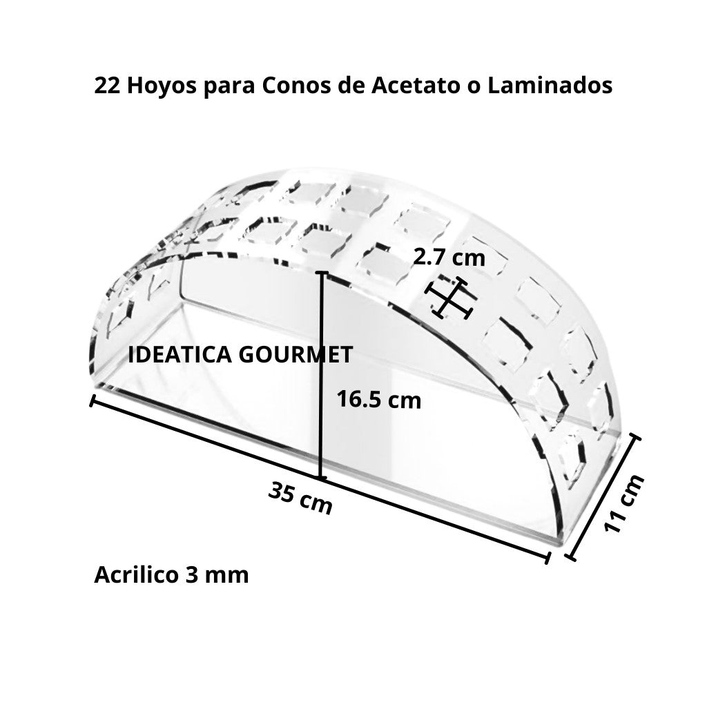 Charola o Base Arco para Conos Postre de Acrilico Candy Bar Catering 22 Hoyos IA